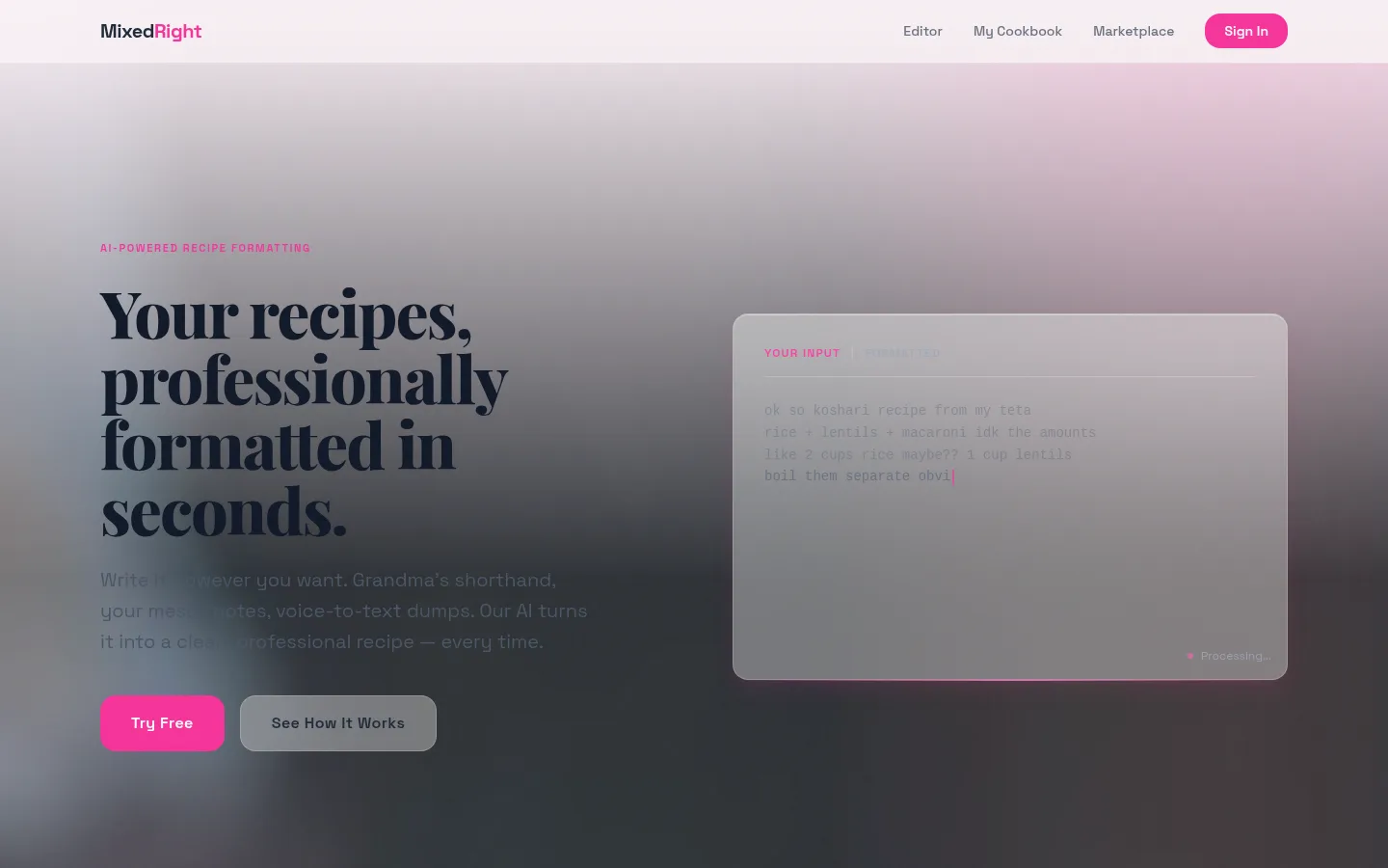 MixedRight recipe-formatting web app